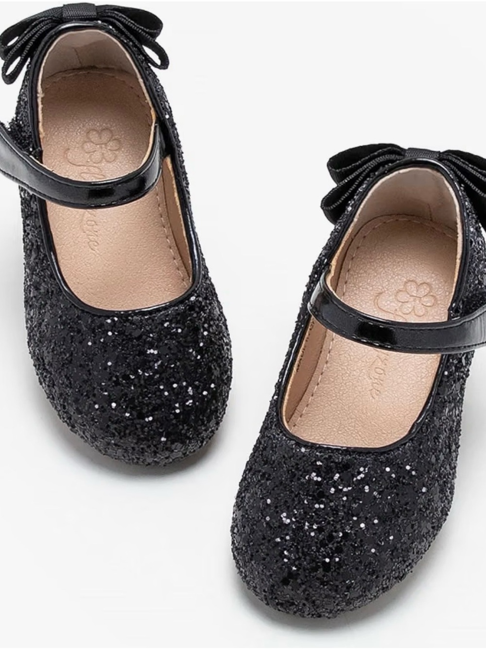 Girls Black Glitter Mary Jane Dress Shoes with Bow